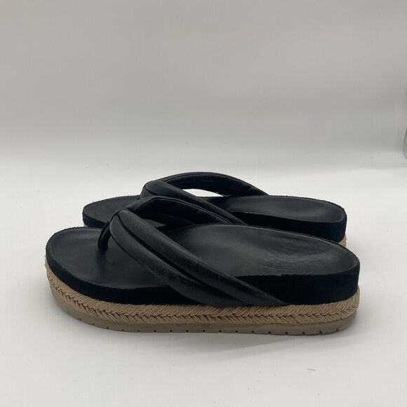 Womens Size 6 Vince Black Forest Platform Espadrille Thong Slide Sandal Leather - Picture 4 of 12